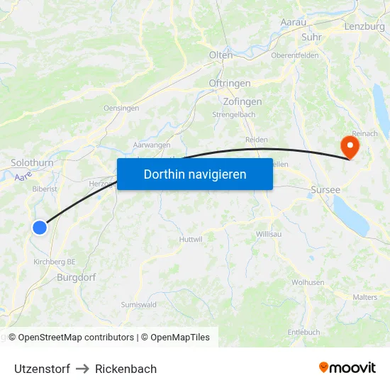 Utzenstorf to Rickenbach map