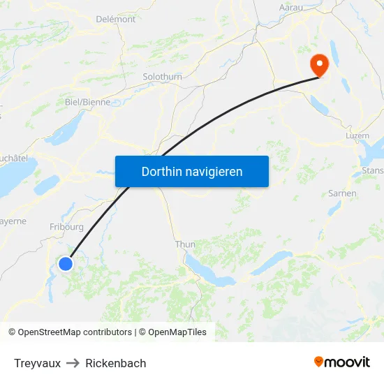 Treyvaux to Rickenbach map