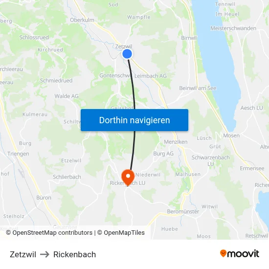Zetzwil to Rickenbach map