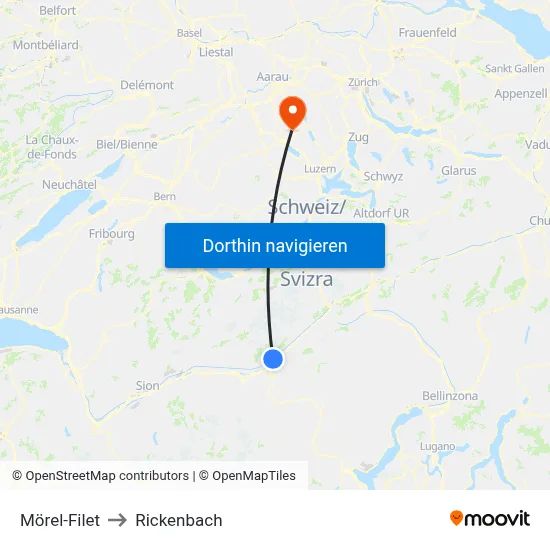 Mörel-Filet to Rickenbach map
