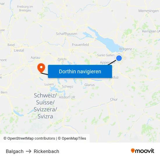 Balgach to Rickenbach map