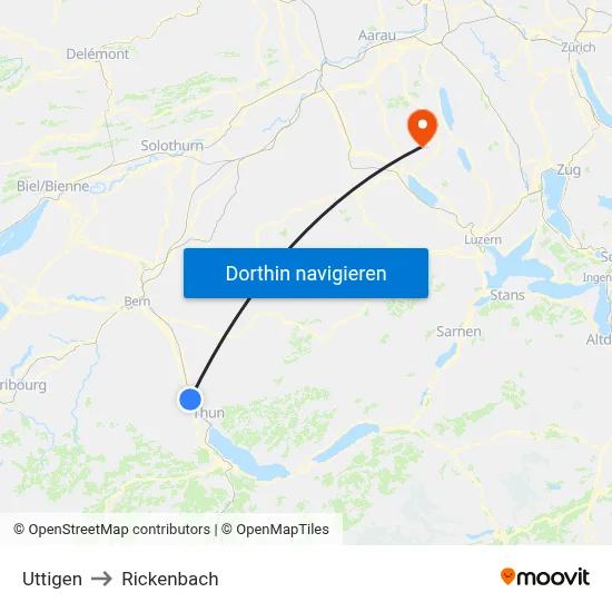 Uttigen to Rickenbach map