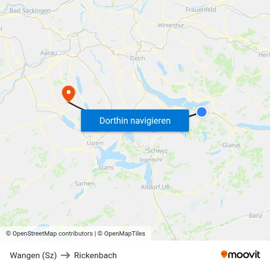 Wangen (Sz) to Rickenbach map