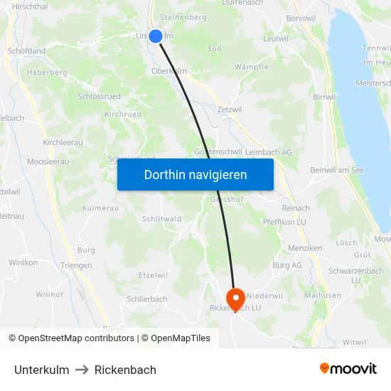 Unterkulm to Rickenbach map