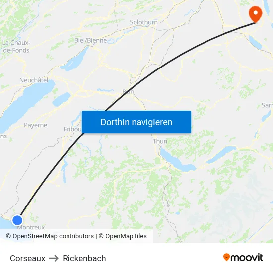 Corseaux to Rickenbach map