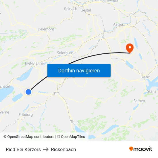 Ried Bei Kerzers to Rickenbach map