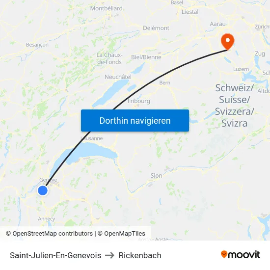 Saint-Julien-En-Genevois to Rickenbach map