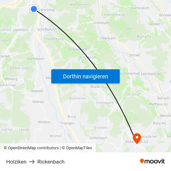 Holziken to Rickenbach map