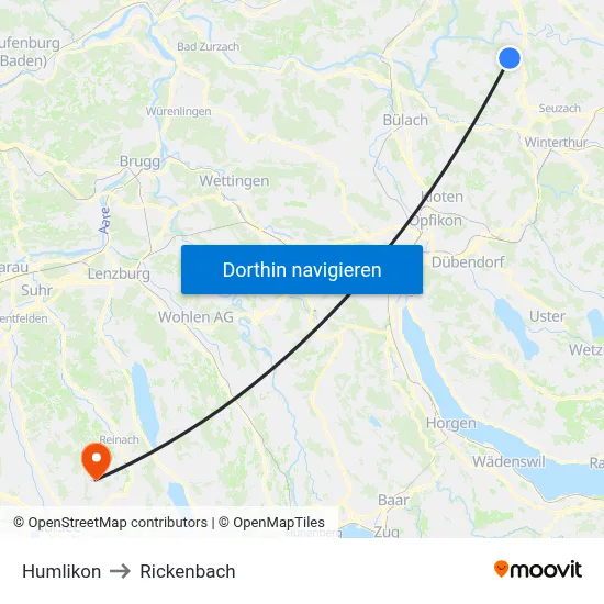 Humlikon to Rickenbach map