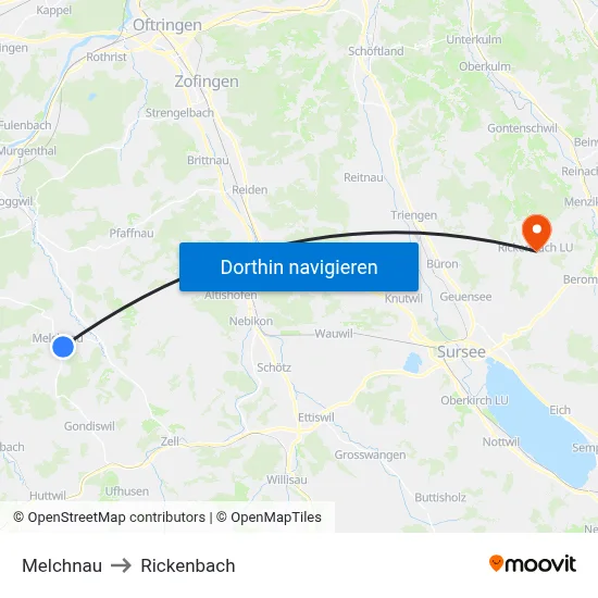 Melchnau to Rickenbach map