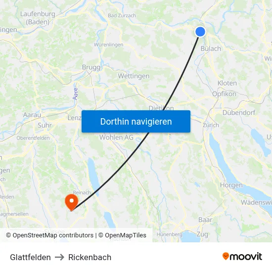 Glattfelden to Rickenbach map