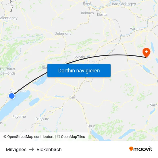 Milvignes to Rickenbach map
