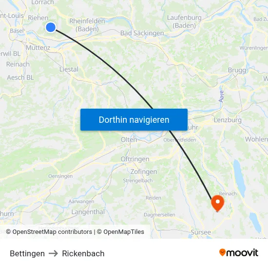 Bettingen to Rickenbach map