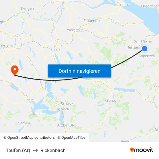 Teufen (Ar) to Rickenbach map