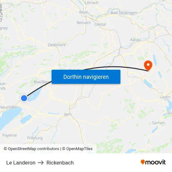 Le Landeron to Rickenbach map