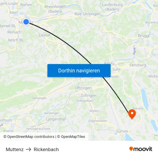 Muttenz to Rickenbach map