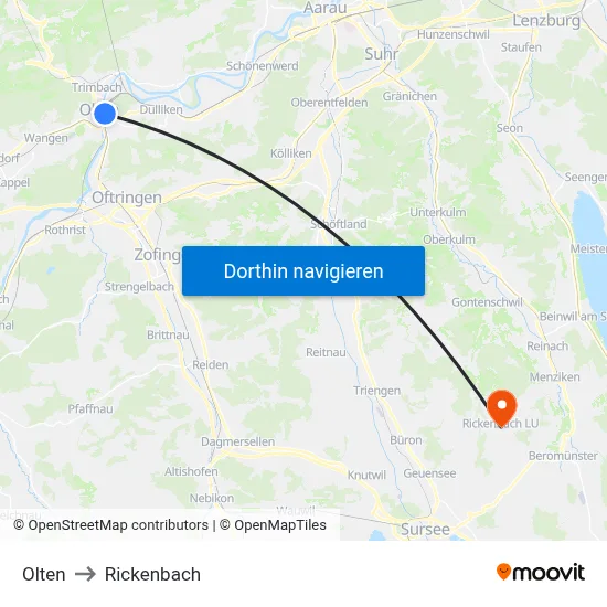 Olten to Rickenbach map