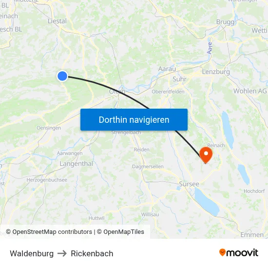 Waldenburg to Rickenbach map