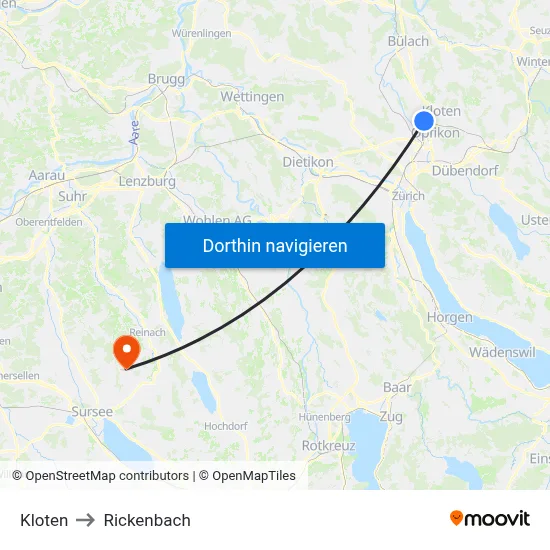 Kloten to Rickenbach map
