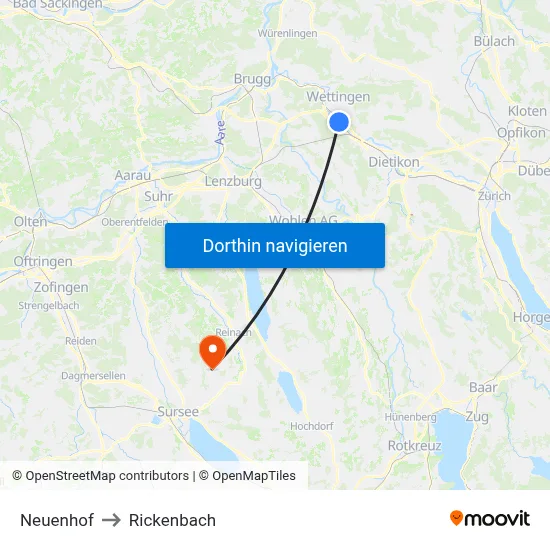 Neuenhof to Rickenbach map