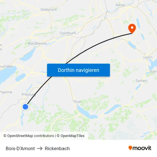 Bois-D’Amont to Rickenbach map