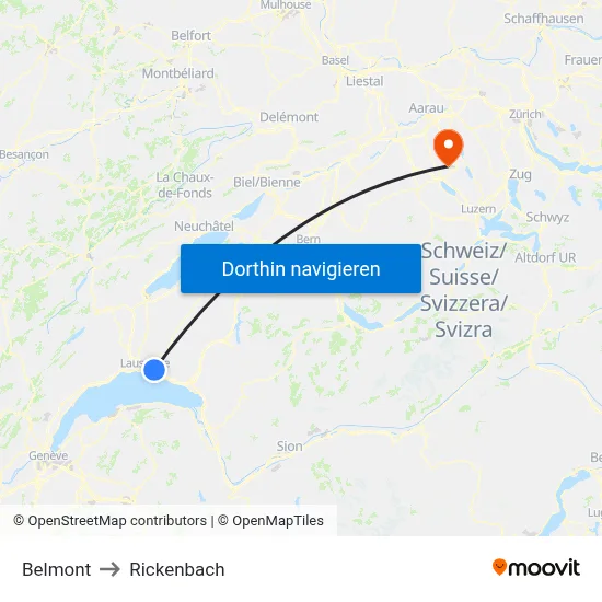 Belmont to Rickenbach map