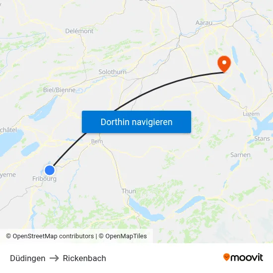 Düdingen to Rickenbach map