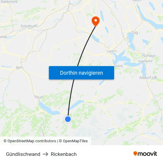 Gündlischwand to Rickenbach map
