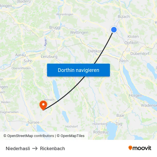 Niederhasli to Rickenbach map