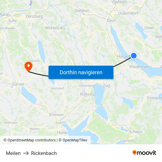 Meilen to Rickenbach map
