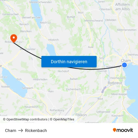 Cham to Rickenbach map