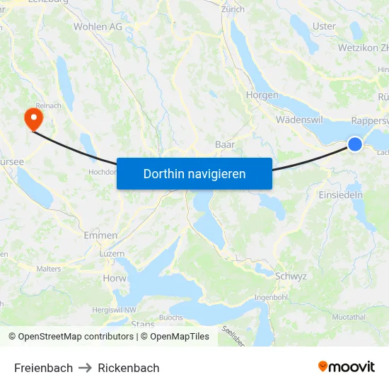 Freienbach to Rickenbach map