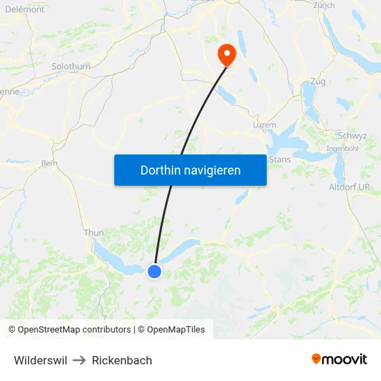 Wilderswil to Rickenbach map