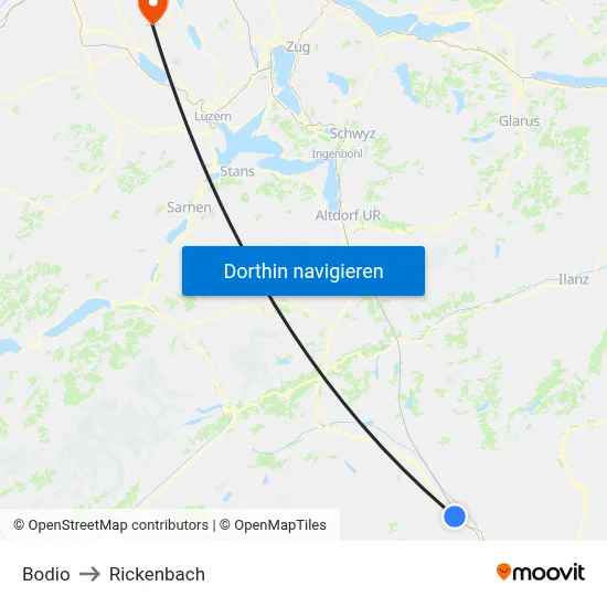 Bodio to Rickenbach map