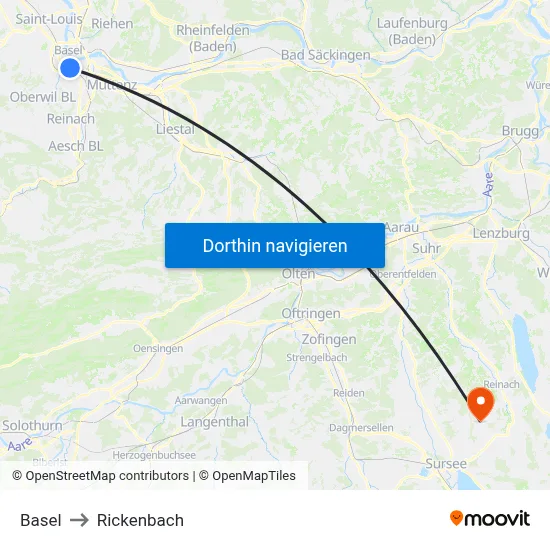 Basel to Rickenbach map