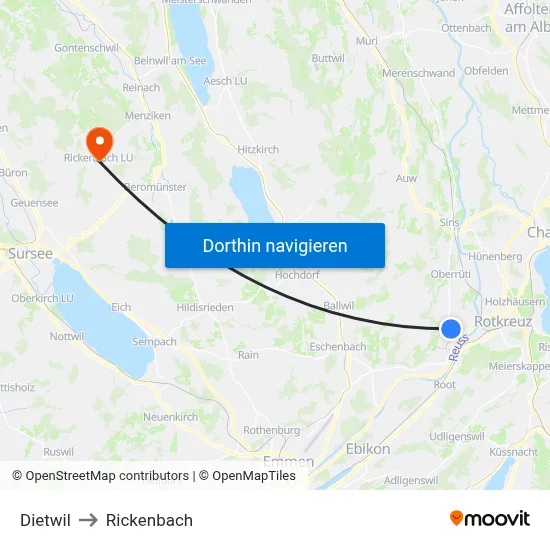 Dietwil to Rickenbach map