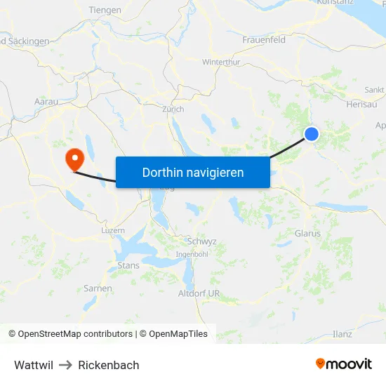 Wattwil to Rickenbach map