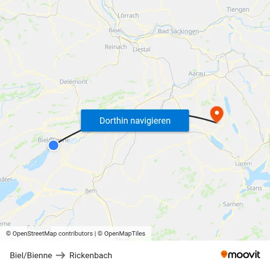 Biel/Bienne to Rickenbach map