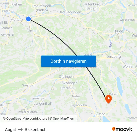 Augst to Rickenbach map