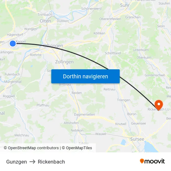 Gunzgen to Rickenbach map