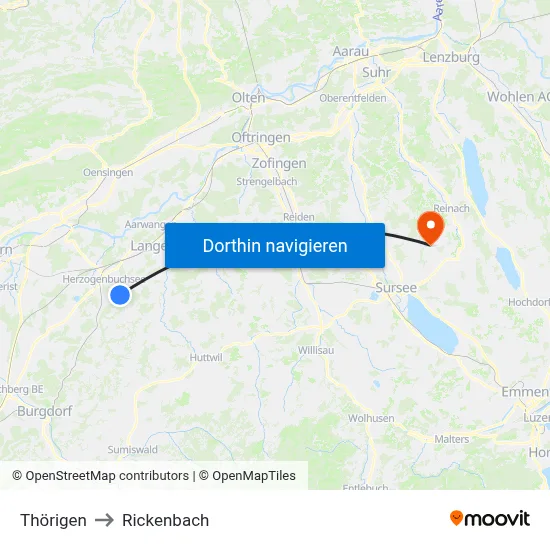 Thörigen to Rickenbach map