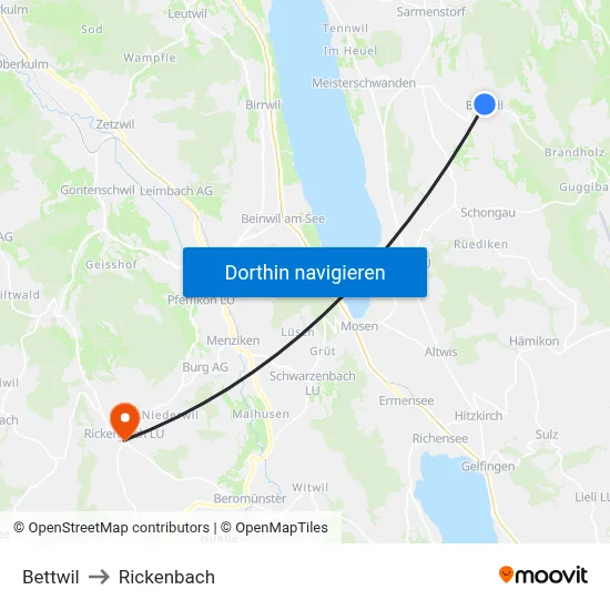 Bettwil to Rickenbach map