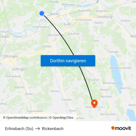 Erlinsbach (So) to Rickenbach map