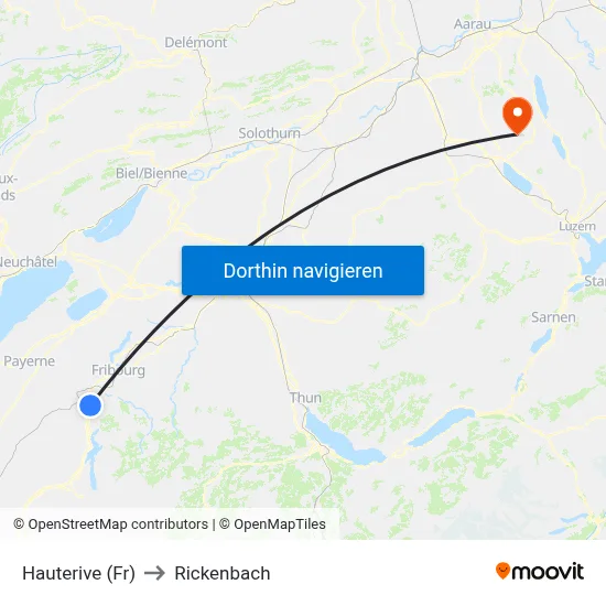 Hauterive (Fr) to Rickenbach map
