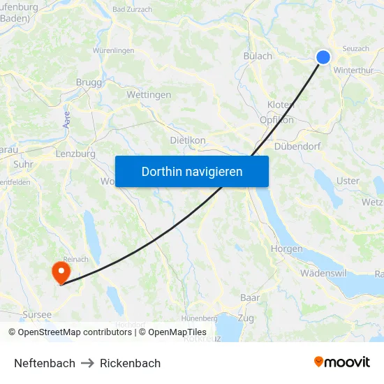Neftenbach to Rickenbach map