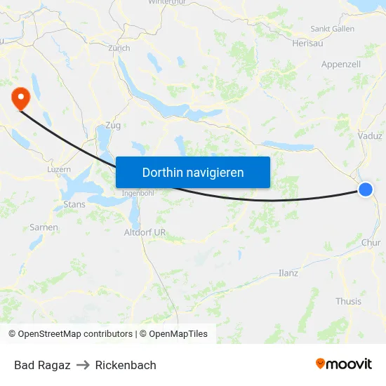 Bad Ragaz to Rickenbach map