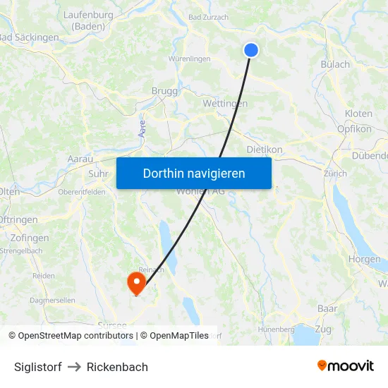 Siglistorf to Rickenbach map