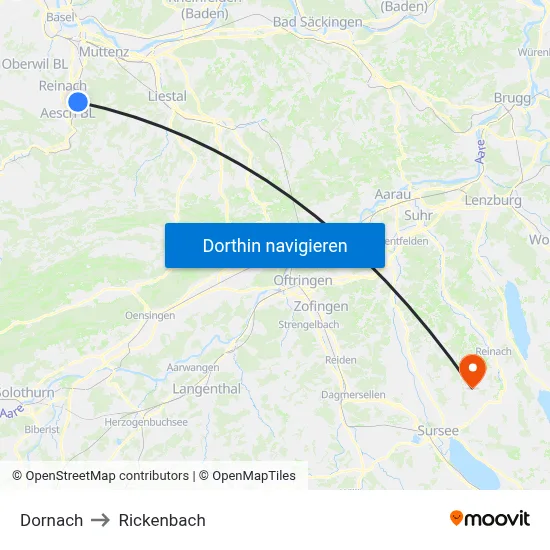 Dornach to Rickenbach map