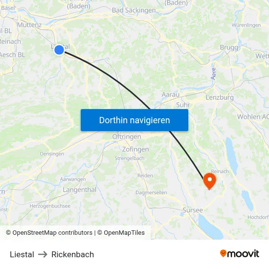 Liestal to Rickenbach map