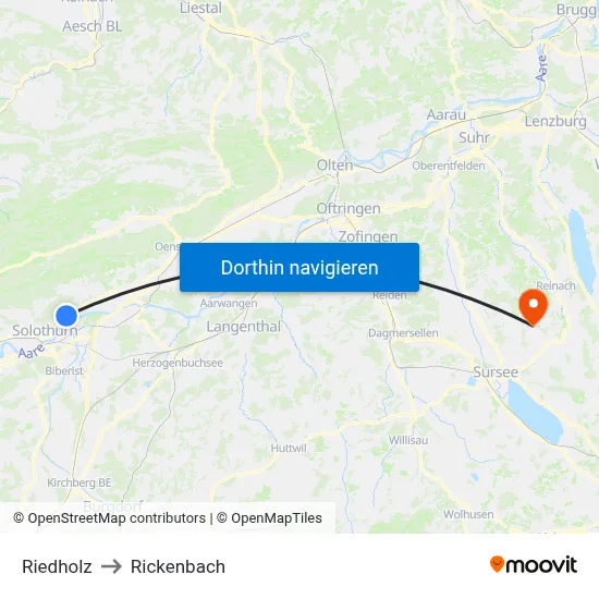 Riedholz to Rickenbach map